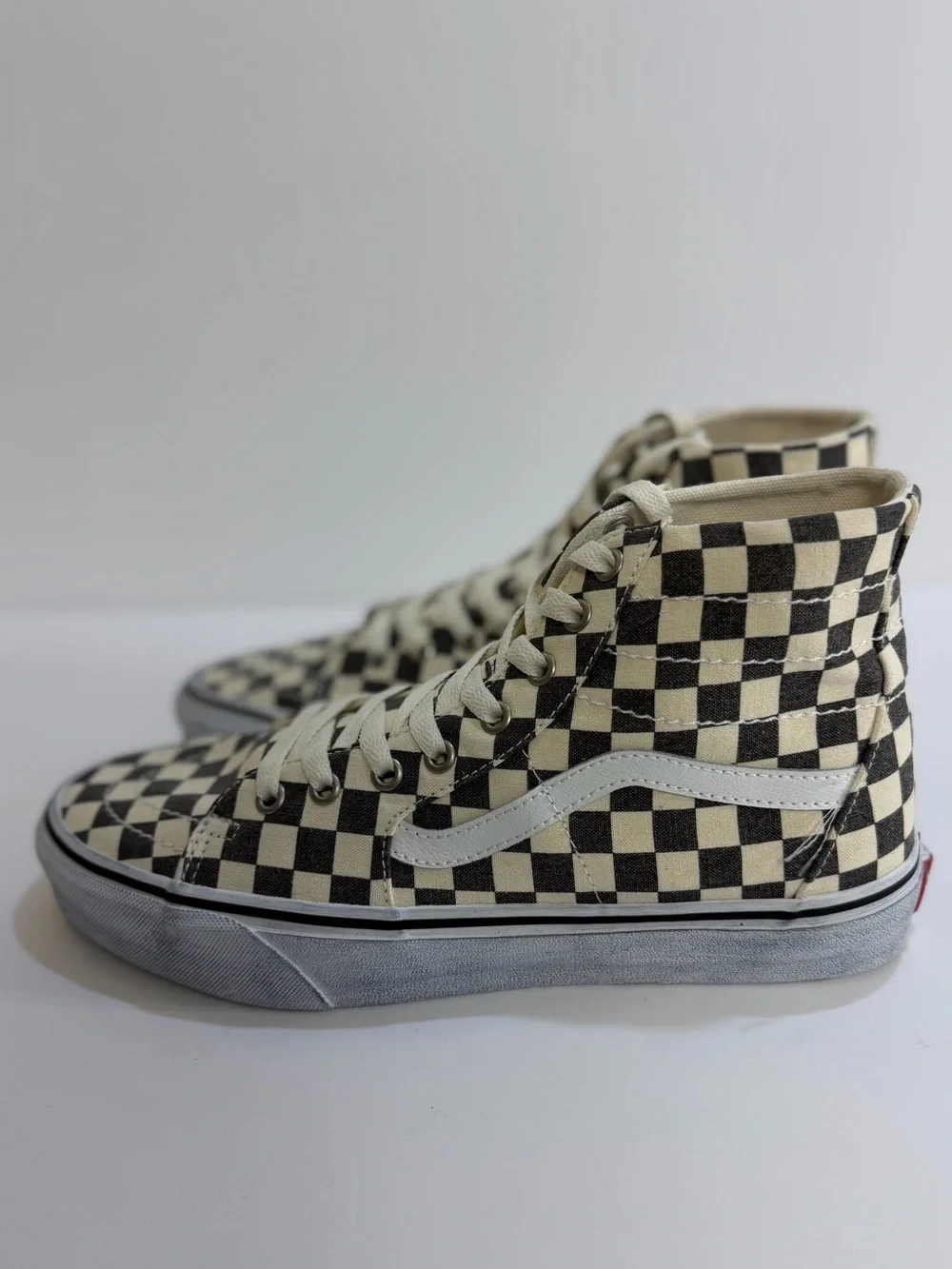 Vans Sk8-Hi Tapered Washed Checkerboard Asphalt White Sneakers Men 9.5 Wmn 11